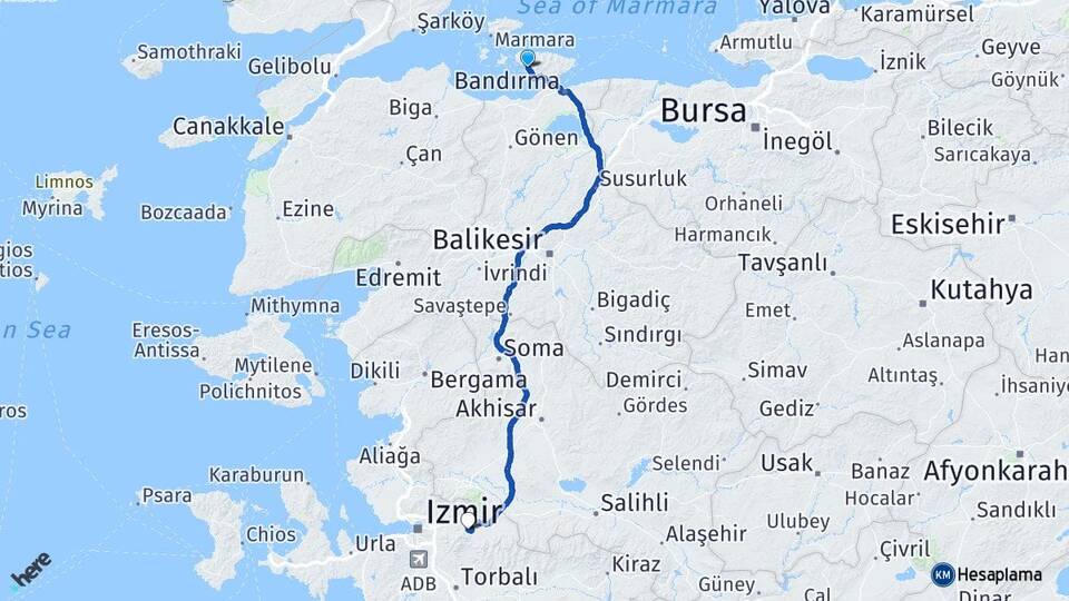 Balıkesir Erdek Ocaklar Kemalpaşa İzmir Arası Kaç Km - Yol Haritası