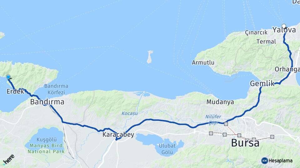 Balıkesir Erdek Ocaklar Yalova Arası Kaç Km - Yol Haritası