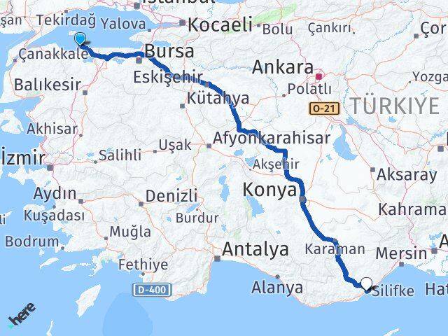 Balıkesir Erdek Taşucu Silifke Mersin Arası Kaç Km - Yol Haritası