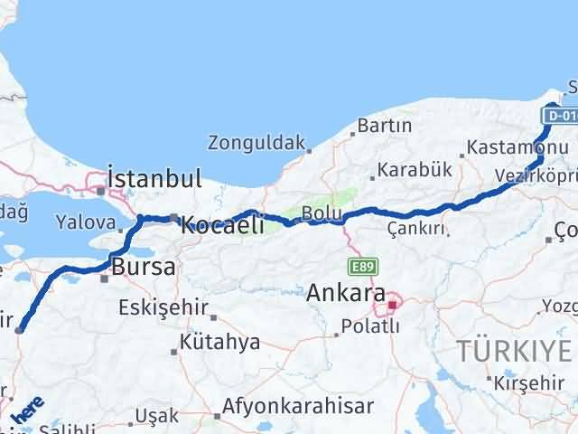 Balıkesir Erfelek Sinop Arası Kaç Km - Yol Haritası