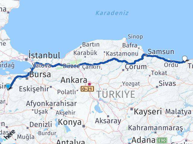 Balıkesir Espiye Giresun Arası Kaç Km - Yol Haritası