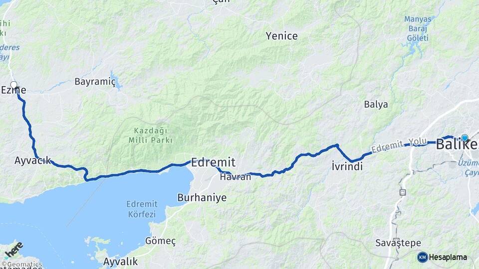 Balıkesir Ezine Çanakkale Arası Kaç Km - Yol Haritası
