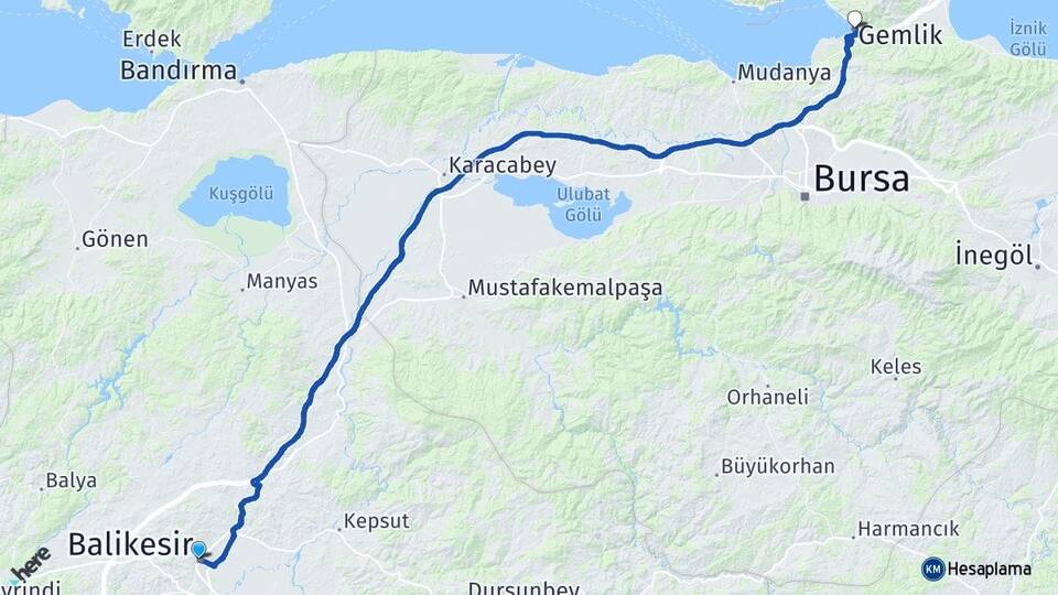 Balıkesir Gemlik Bursa Arası Kaç Km - Yol Haritası