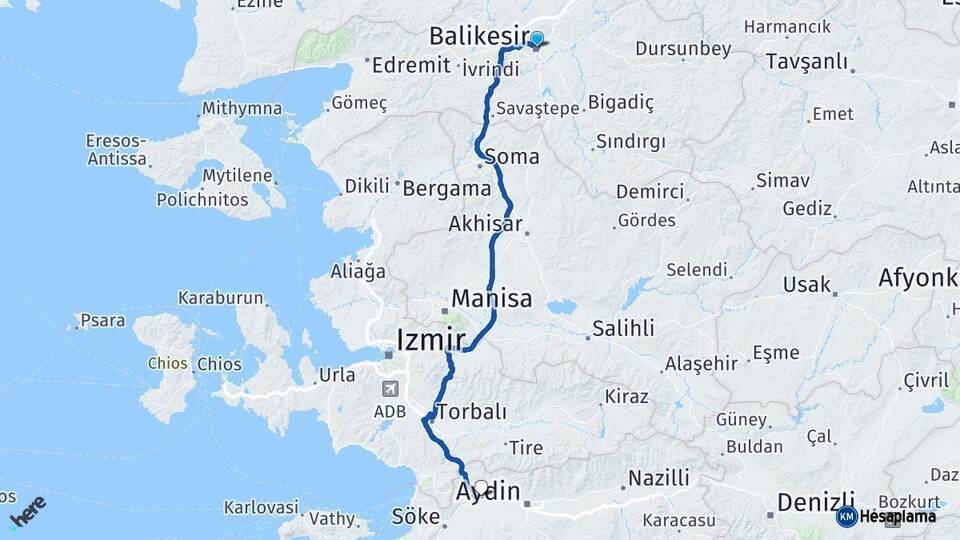 Balıkesir Germencik Aydın Arası Kaç Km - Yol Haritası