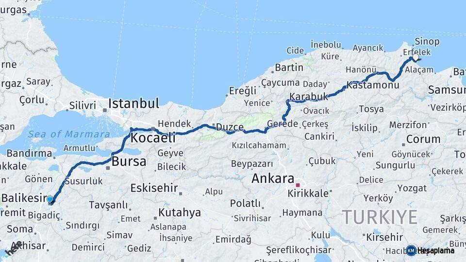 Balıkesir Gerze Arası Kaç Km - Yol Tarifi