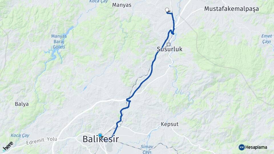 Balıkesir Göbel Susurluk Arası Kaç Km - Yol Haritası