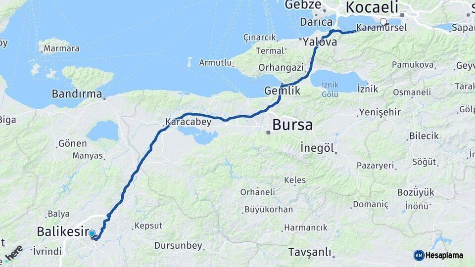 Balıkesir Gölcük Kocaeli Arası Kaç Km - Yol Haritası