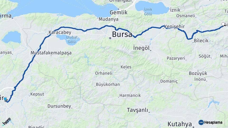 Balıkesir Gölpazarı Bilecik Arası Kaç Km - Yol Haritası