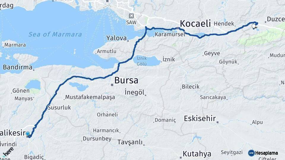 Balıkesir Gölyaka Arası Kaç Km - Yol Tarifi
