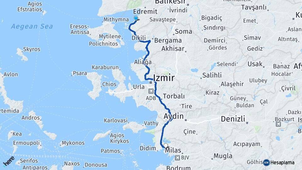 Balıkesir Gömeç Akbük Didim Aydın Arası Kaç Km - Yol Haritası