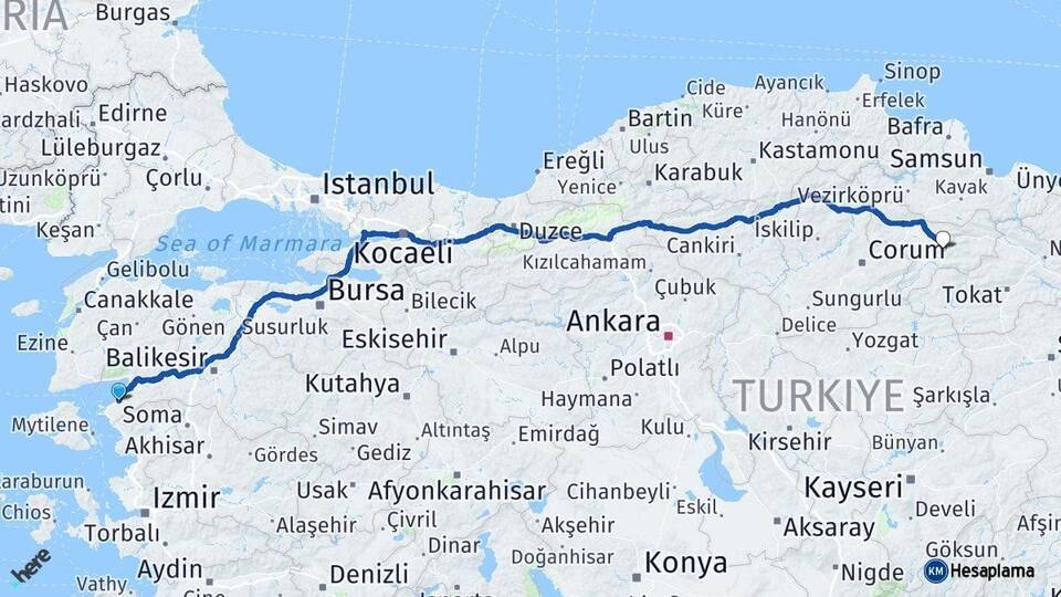 Gömeç Amasya Arası Kaç Km - Yol Tarifi