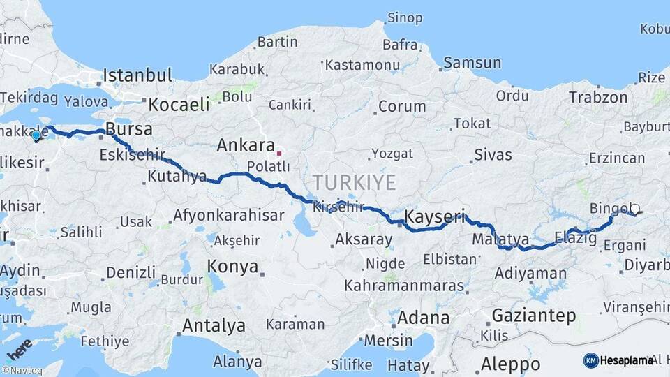 Balıkesir Gönen Bingöl Arası Kaç Km - Yol Haritası