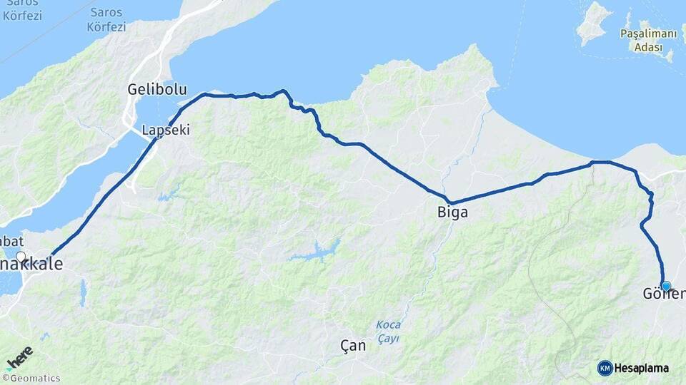 Balıkesir Gönen Çanakkale Arası Kaç Km - Yol Haritası