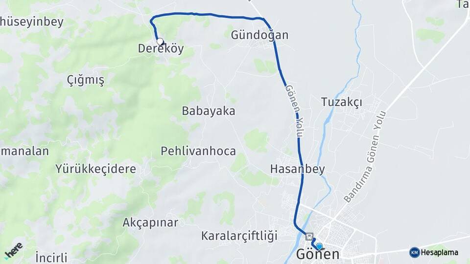 Balıkesir Gönen Dereköy Gönen Arası Kaç Km - Yol Haritası