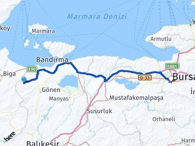 Balıkesir Gönen Geyikli Bursa Arası Kaç Km - Yol Haritası