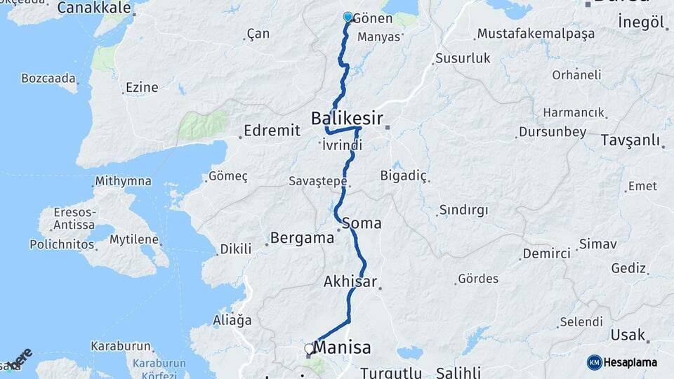 Balıkesir Gönen Manisa Arası Kaç Km - Yol Haritası