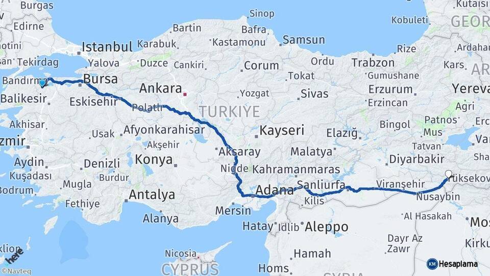 Balıkesir Gönen Şırnak Arası Kaç Km - Yol Haritası