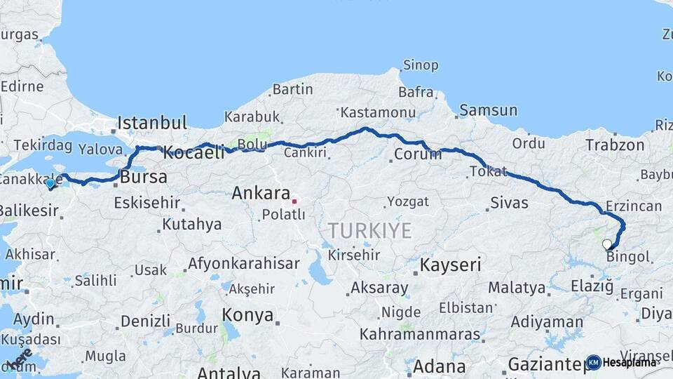 Balıkesir Gönen Tunceli Arası Kaç Km - Yol Haritası