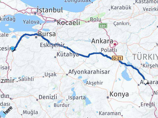 Balıkesir Gülağaç Aksaray Arası Kaç Km - Yol Haritası