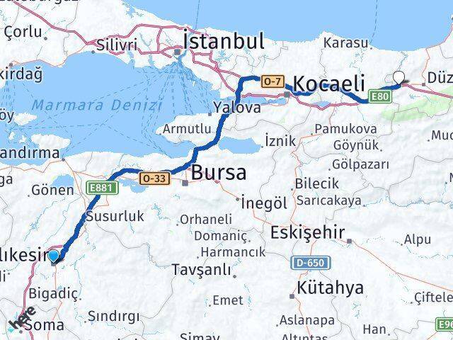 Balıkesir Gümüşova Arası Kaç Km - Yol Tarifi