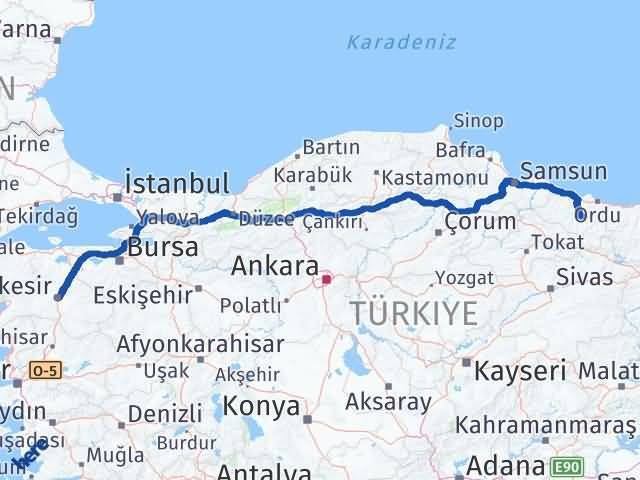 Balıkesir Gürgentepe Ordu Arası Kaç Km - Yol Haritası