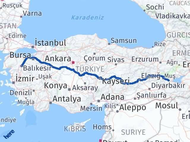 Balıkesir Güroymak Bitlis Arası Kaç Km - Yol Haritası