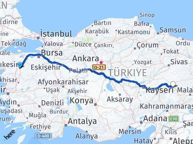 Balıkesir Gürün Sivas Arası Kaç Km - Yol Haritası
