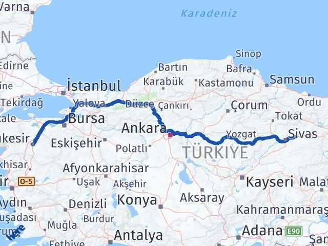 Balıkesir Hafik Sivas Arası Kaç Km - Yol Haritası