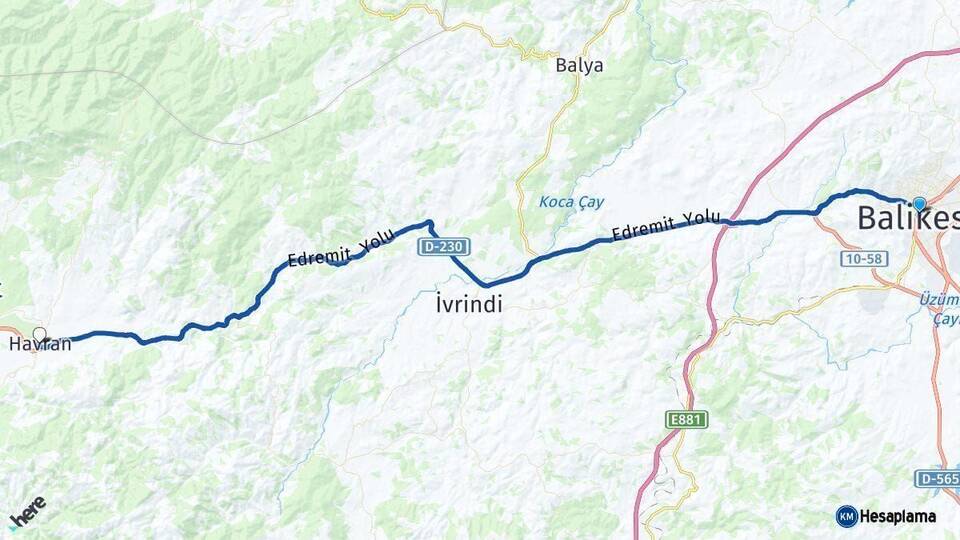Balıkesir Havran Arası Kaç Km - Yol Haritası