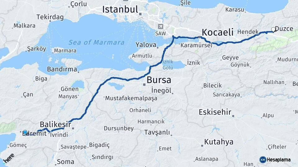 Havran Düzce Arası Kaç Km - Yol Tarifi