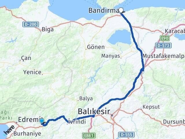 Eğmir Bandırma İDO Feribot İskelesi Arası Kaç Km - Yol Tarifi