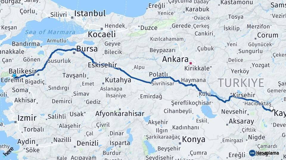 Havran Kayseri Arası Kaç Km - Yol Tarifi