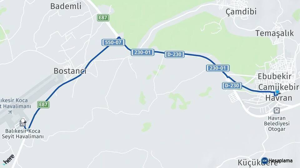 Havran Koca Seyit Havalimanı Arası Kaç Km - Yol Tarifi