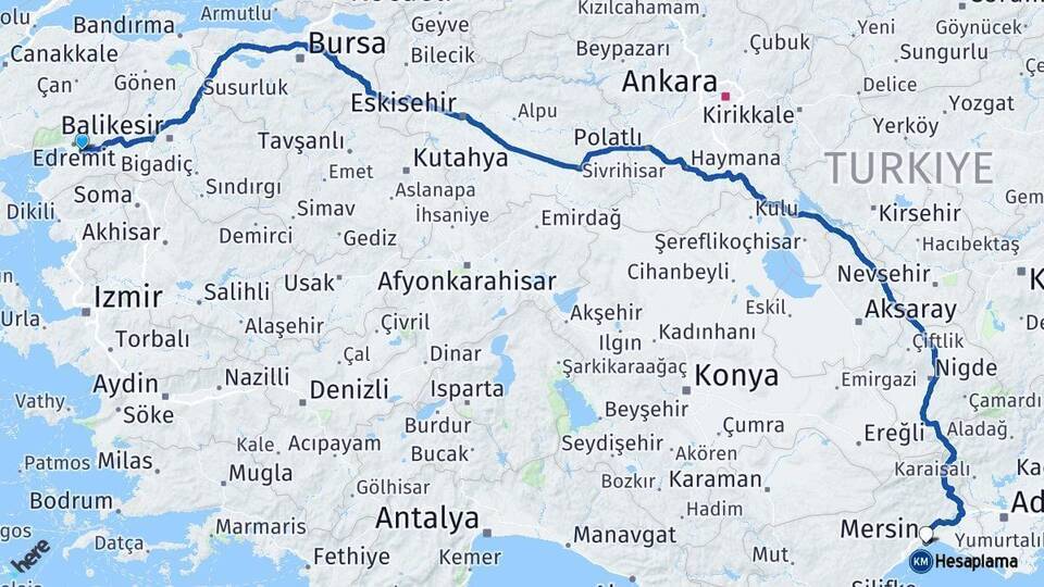 Havran Mersin Arası Kaç Km - Yol Tarifi