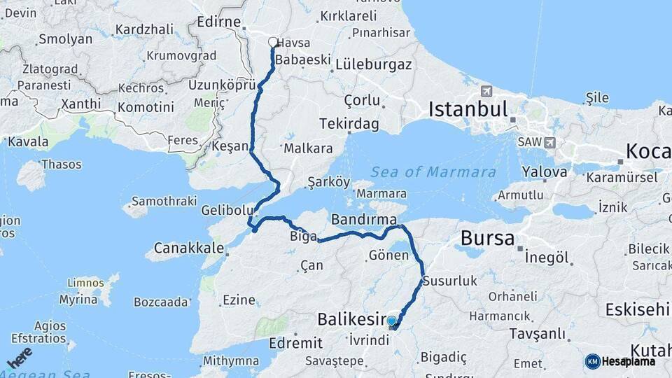 Balıkesir Havsa Arası Kaç Km - Yol Tarifi