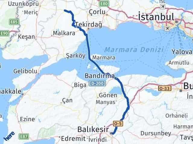 Balıkesir Hayrabolu Tekirdağ Arası Kaç Km - Yol Haritası