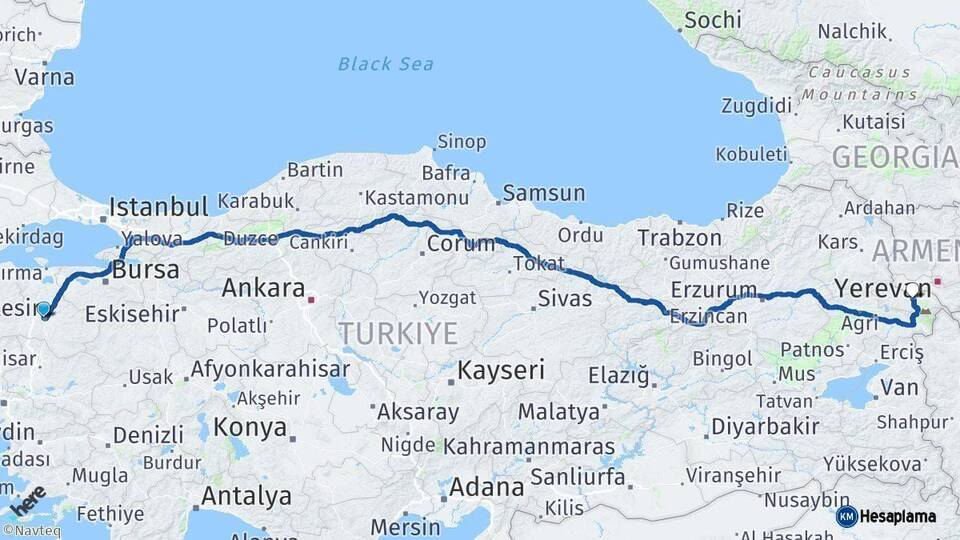 Balıkesir Iğdır Arası Kaç Km - Yol Haritası