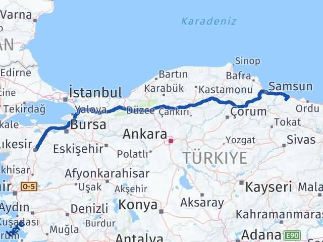 Balıkesir İkizce Ordu Arası Kaç Km - Yol Haritası