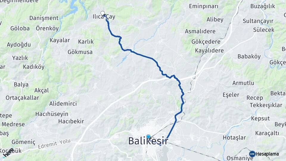 Balıkesir Ilıca Balya Arası Kaç Km - Yol Haritası