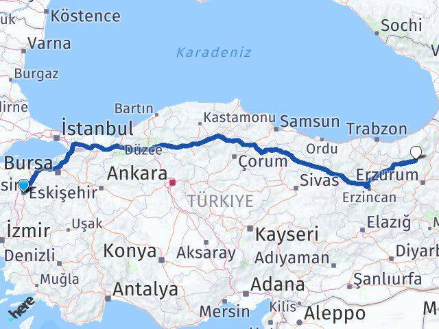 Balıkesir İspir Erzurum Arası Kaç Km - Yol Haritası