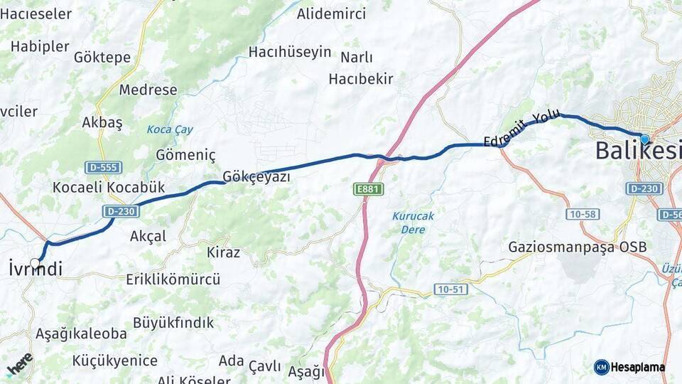 Balıkesir İvrindi Arası Kaç Km - Yol Haritası