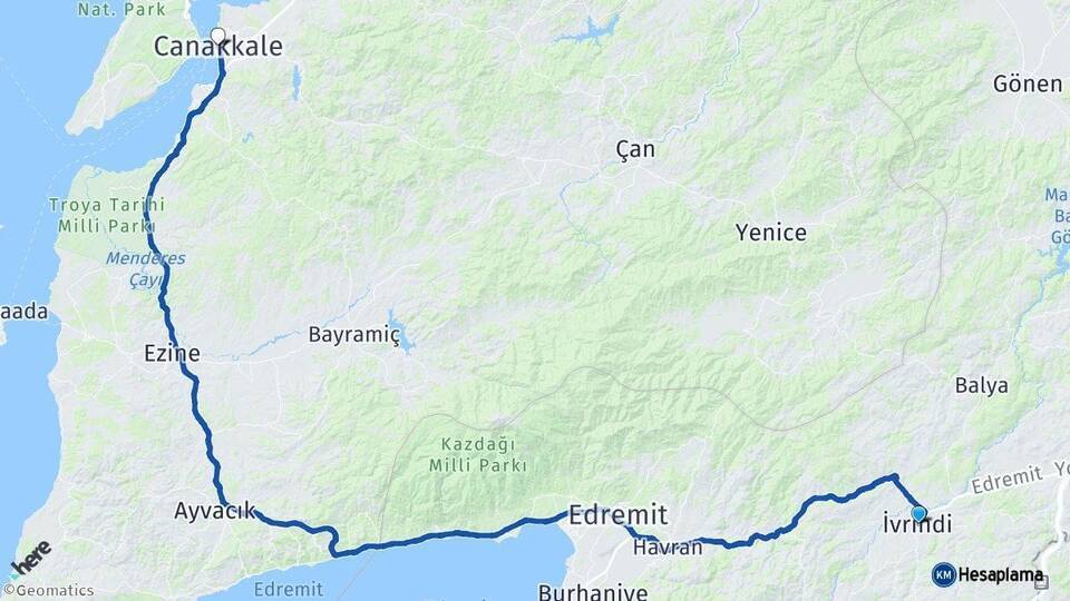 İvrindi Çanakkale Arası Kaç Km - Yol Tarifi