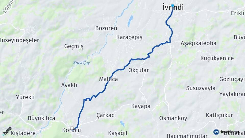 Balıkesir İvrindi Korucu İvrindi Arası Kaç Km - Yol Haritası