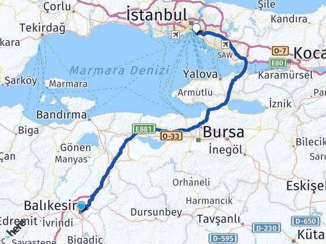 Balıkesir Kadıköy İstanbul Arası Kaç Km - Yol Haritası