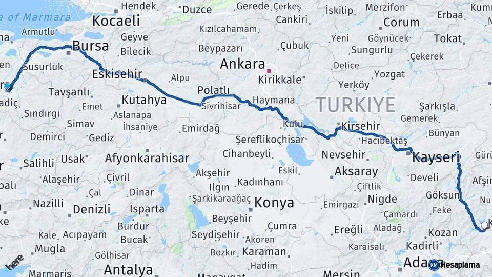 Balıkesir Kahramanmaraş Arası Kaç Km - Yol Haritası