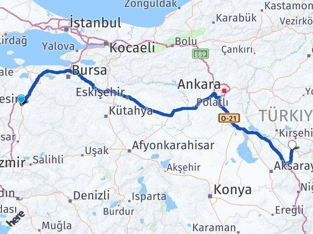 Balıkesir Kapadokya Havalimanı Arası Kaç Km - Yol Haritası