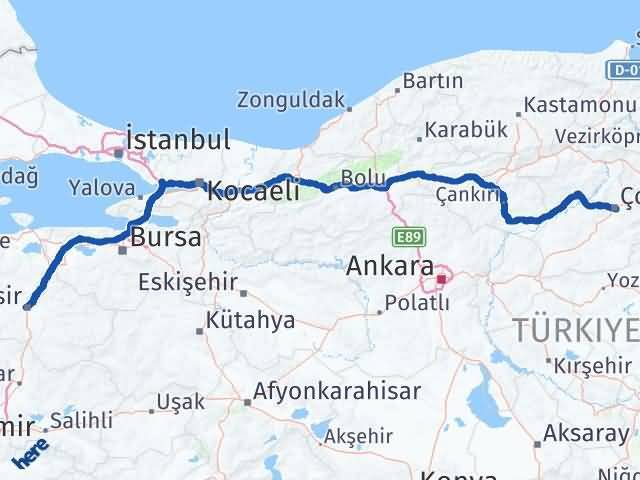 Karesi Çorum Arası Kaç Km - Yol Tarifi