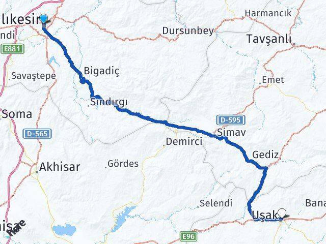 Balıkesir Karesi Uşak Arası Kaç Km - Yol Haritası