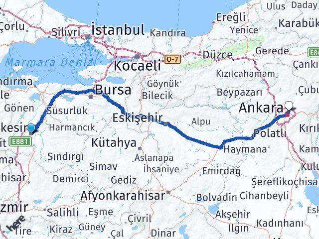 Balıkesir Keçiören Ankara Arası Kaç Km - Yol Haritası