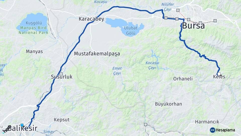 Balıkesir Keles Bursa Arası Kaç Km - Yol Haritası